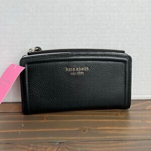 Kate Spade New York Knott Pebble Leather Slim Zip Wallet Black NWT